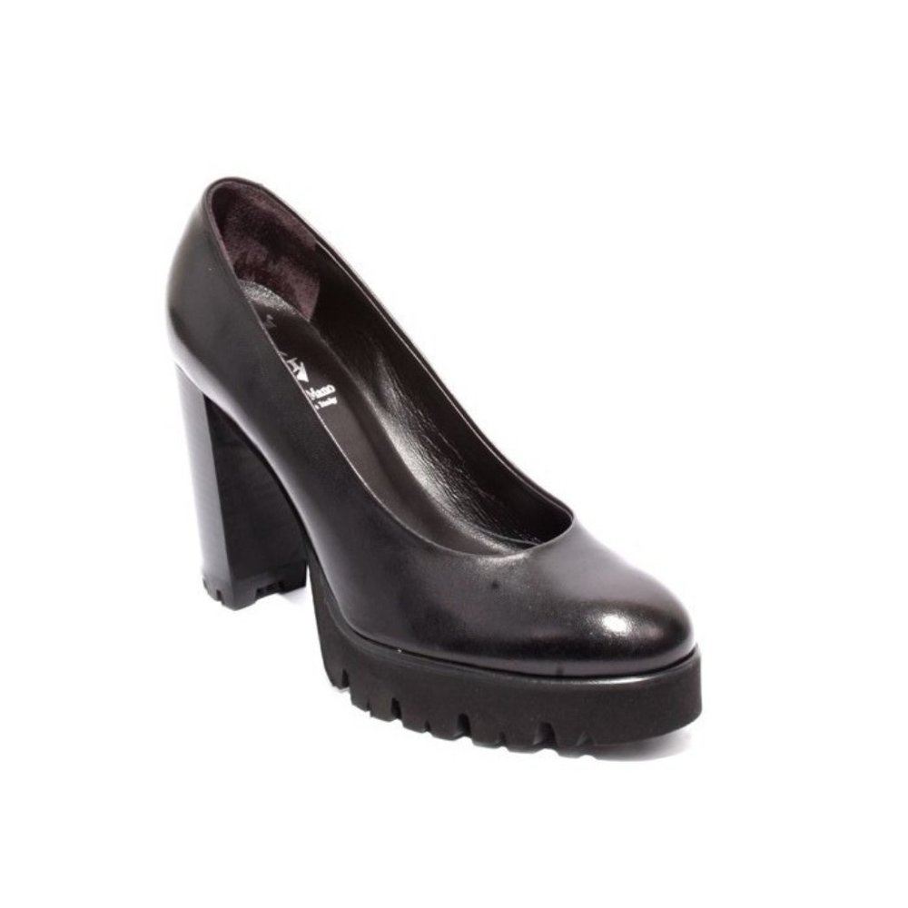 Italian Black Leather Platform Heel Shoes Pumps